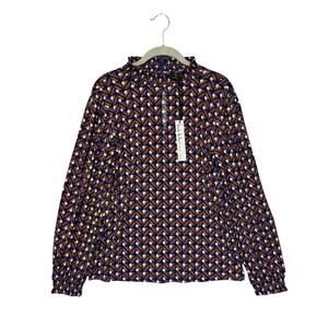 Nicole Miller Geometric Print Long Sleeve Blouse NWT Women's Sz M Pink Jersey